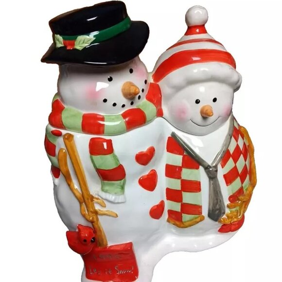 VTG 1999 Jolly Snow Men Cookie Jar Father Son Partner Christmas Snowman Pre-owne